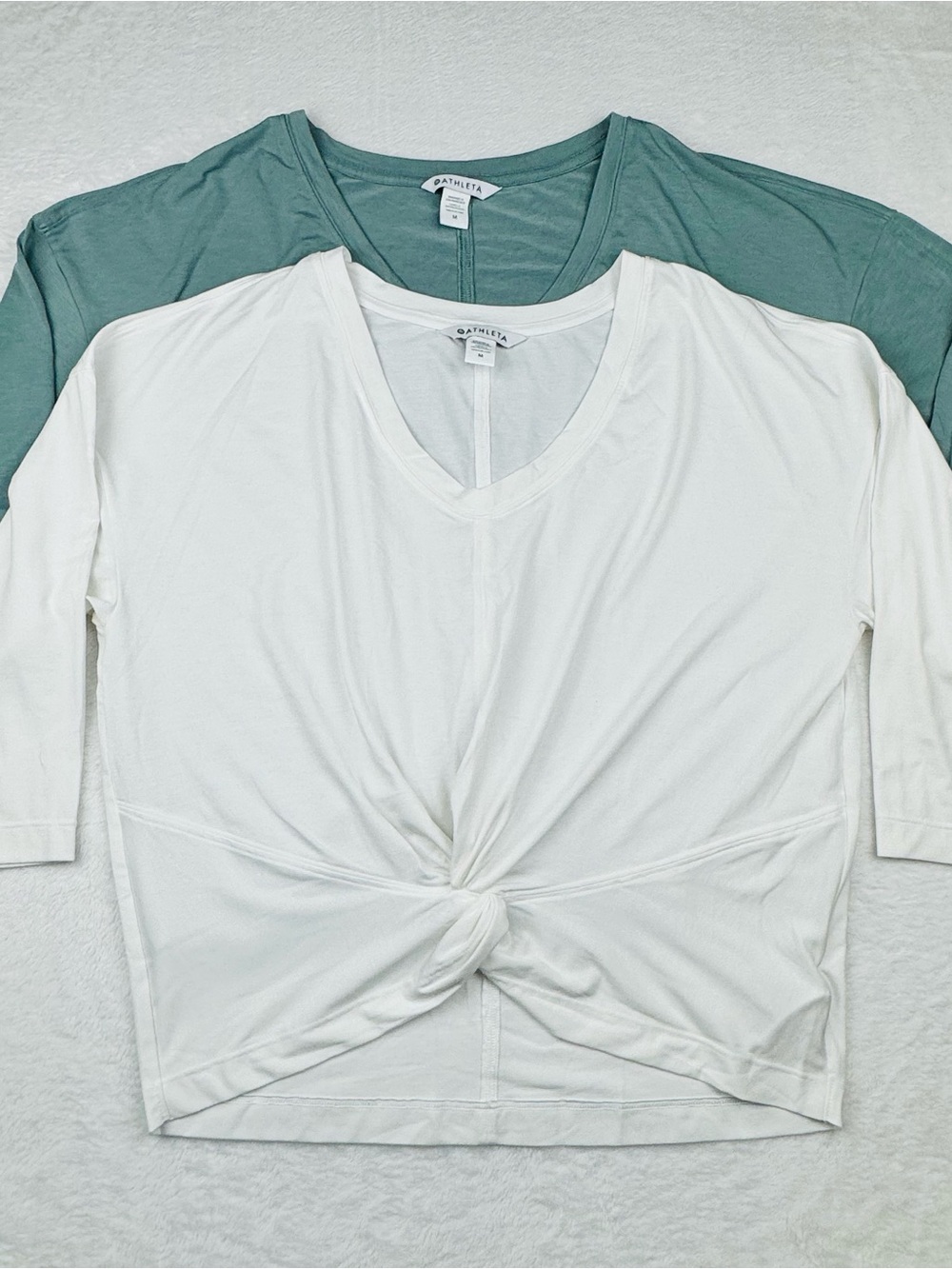 Athleta Embody Twist Front Tops. 2 shirt bundle. 3/4 sleeves. Woman’s size M.